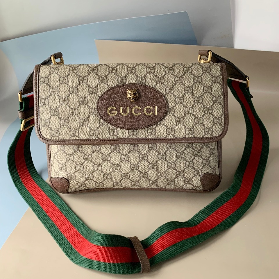 gucci/古奇乌木色高级人造帆布大号男士邮差包495654