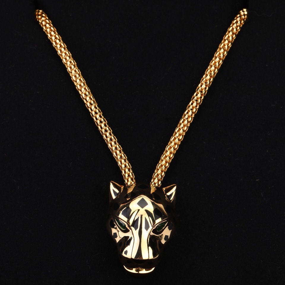 卡地亚18k黄金镶钻缟玛瑙豹子头项链n7408338