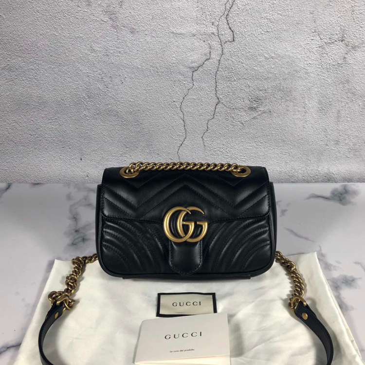 未使用库存品gucci 古驰 marmont 小号黑色金扣超级经典百搭款 小仙女