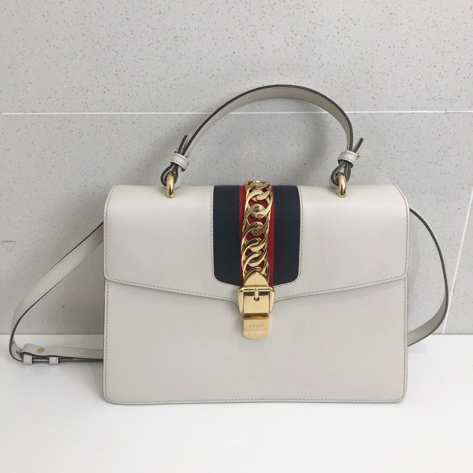 gucci/古奇sylvie系列白色中号手提包431665