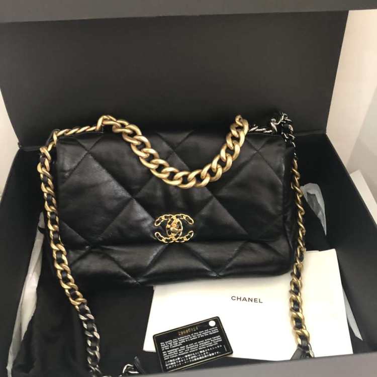 chanel香奈儿女士单肩包19bag黑金中号30cm29开_【95