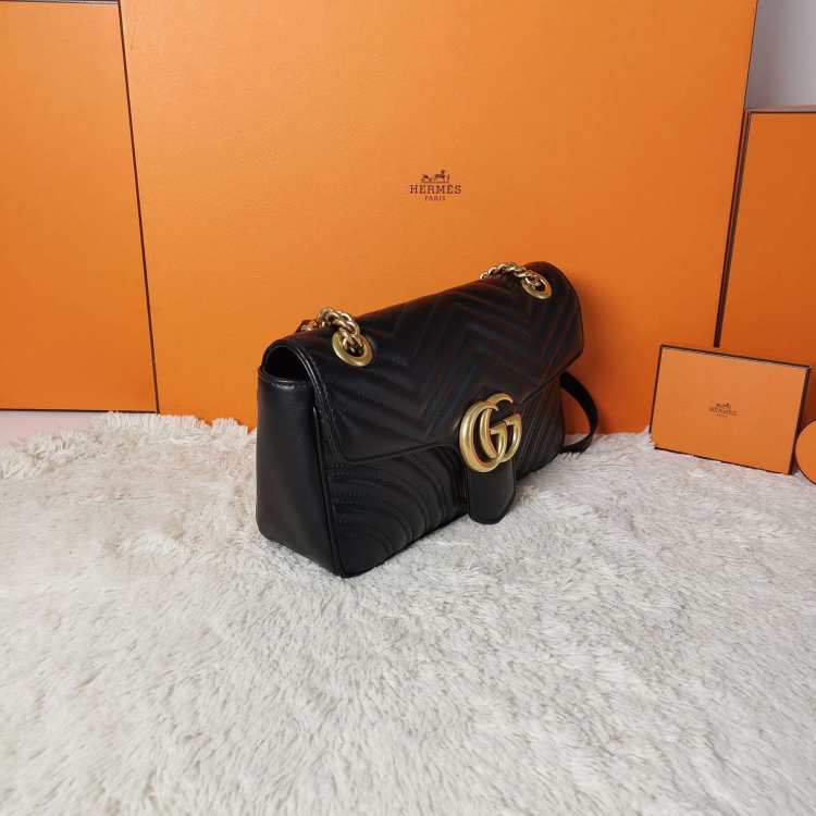 gucci古驰手提包马蒙黑金中号_【95新】新_8999元_-心