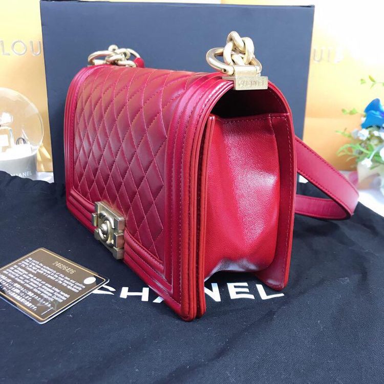 chanel 香奈兒leboy系列羊皮紅色單肩包