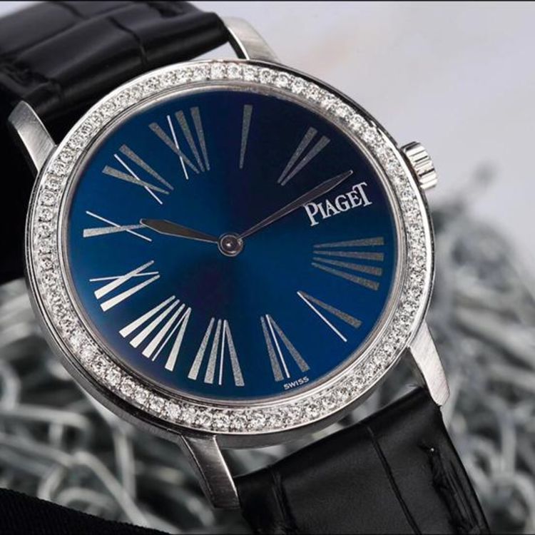 piaget 伯爵altiplano系列18k白金後鑲鑽藍面手動機械錶