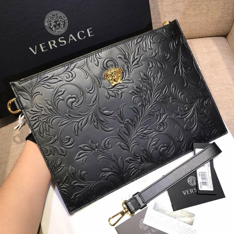 versace 範思哲黑金立體藤蔓印花大號手包