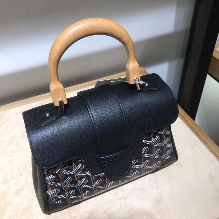 goyard 戈雅黑色西贡mini木柄斜挎手提包