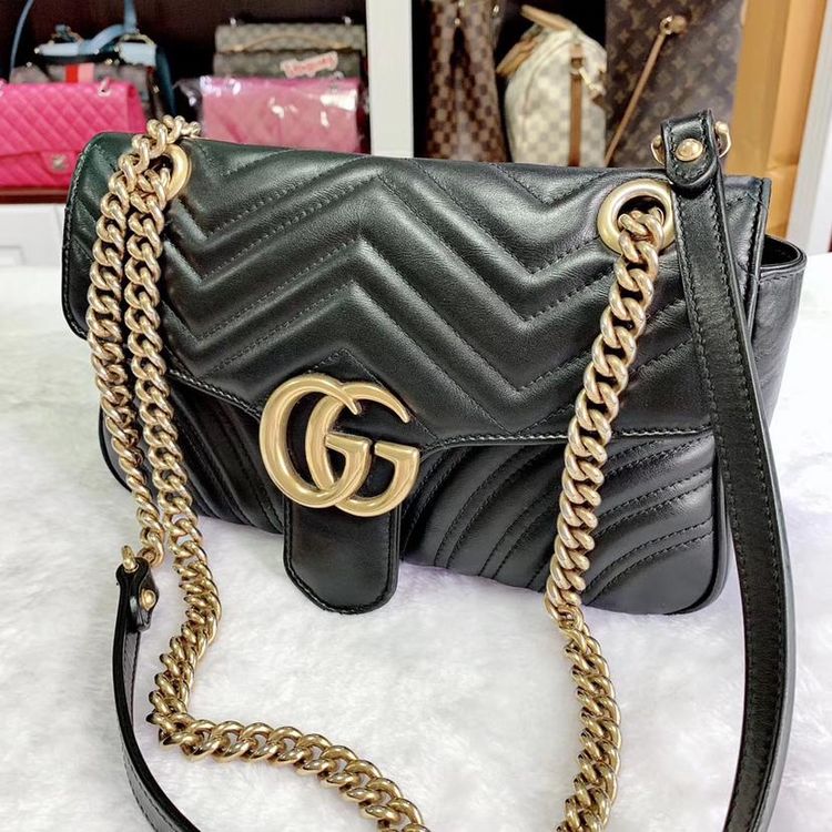 gucci 古馳黑色marmot鏈條包