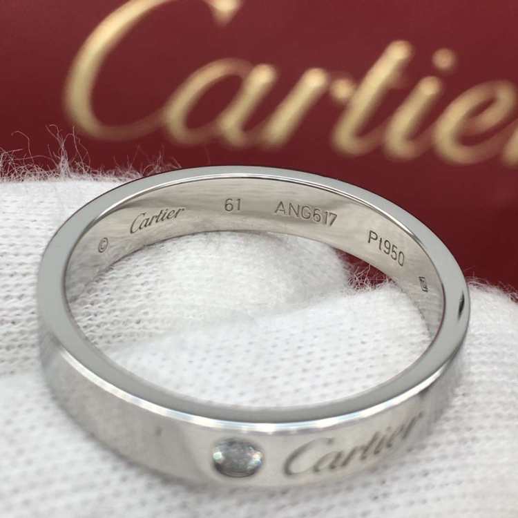 Cartier卡地亚戒指/指环卡地亚铂金宽版单钻61号戒指卡地亚logo男戒_ 